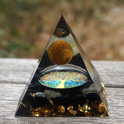 Gold Tiger Eye Crystal Meaning: Tiger Eye Crystal Sphere & Obsidian Quartz Orgone Pyramid for Reiki Energy Healing