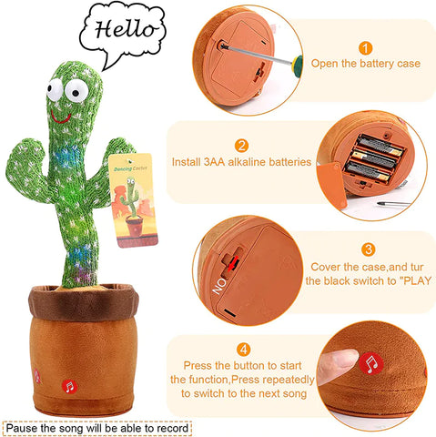 Luminous Cactus Plush Toy – Dancing, Electronic Recording Doll with Song and Fun Shake Feature!